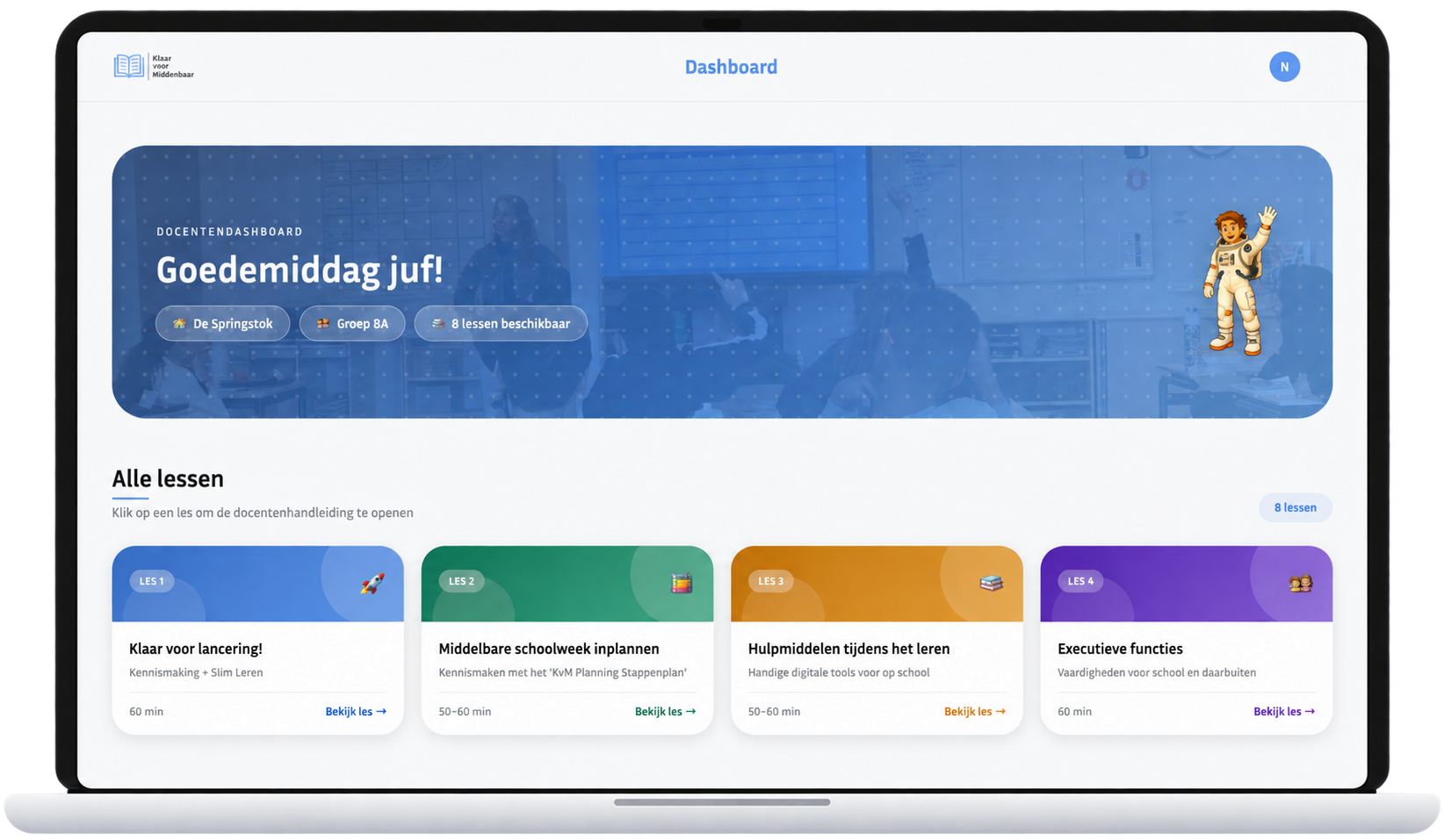 Docentendashboard van Klaar voor Middelbaar