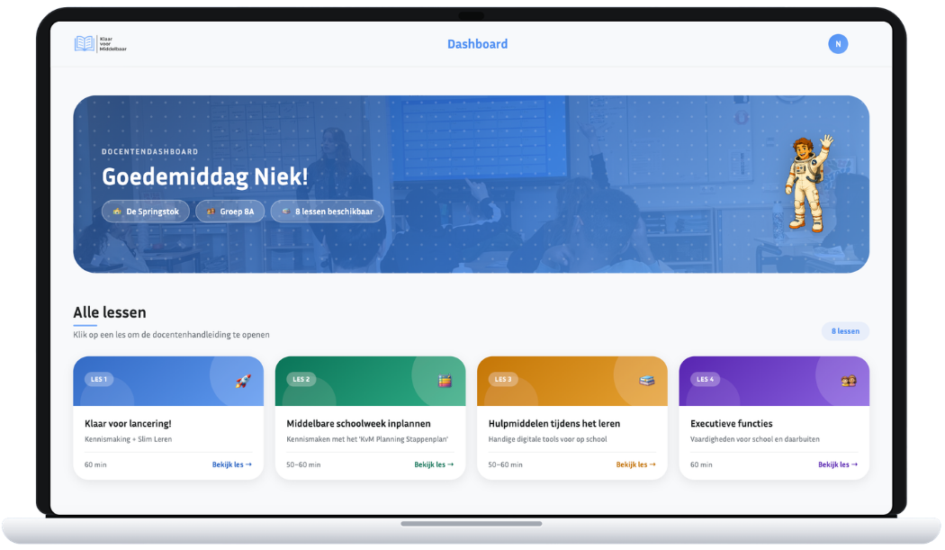 Docentendashboard van Klaar voor Middelbaar